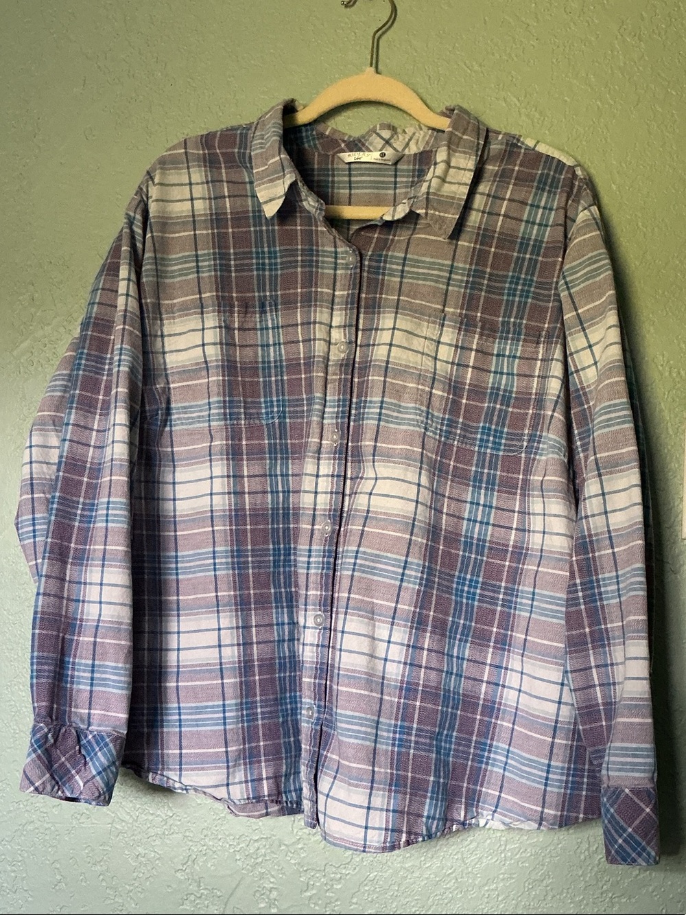 Riders by Lee Plaid Button-Down Shirt in Purple, Blue & Cream